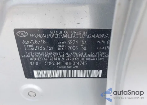 2017 Hyundai Elantra Se z USA, uszkodzony, nr VIN 5NPD84LF4HH014743